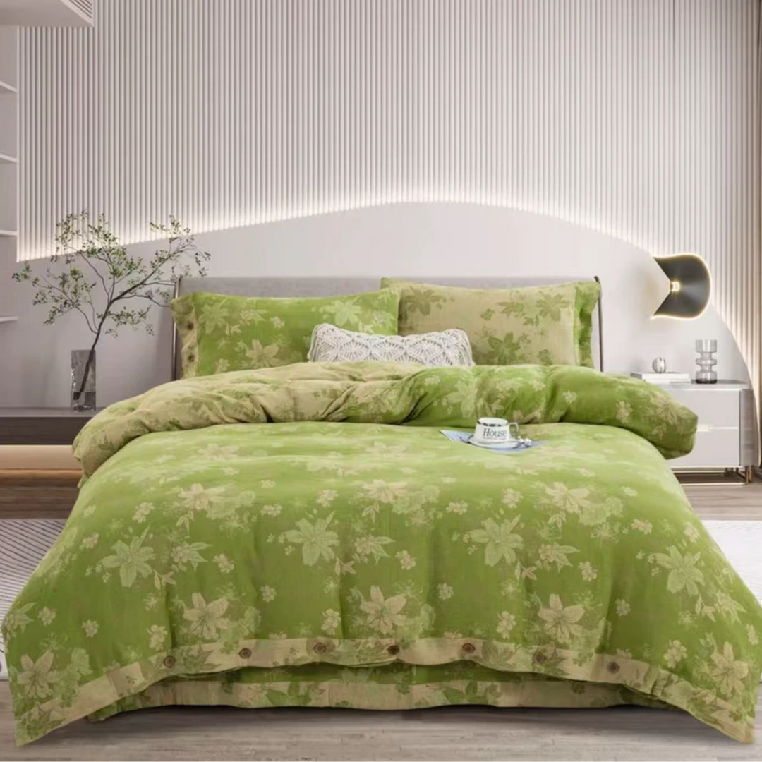 【MS】轻奢复古双层纱四件套--梦幻百合绿（纽扣）