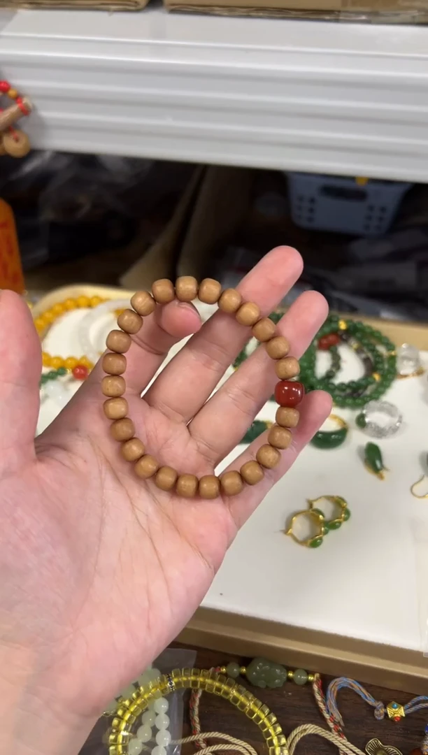 手串檀香木未镶嵌黑肉老檀香木玛瑙桶珠款手链[0232]