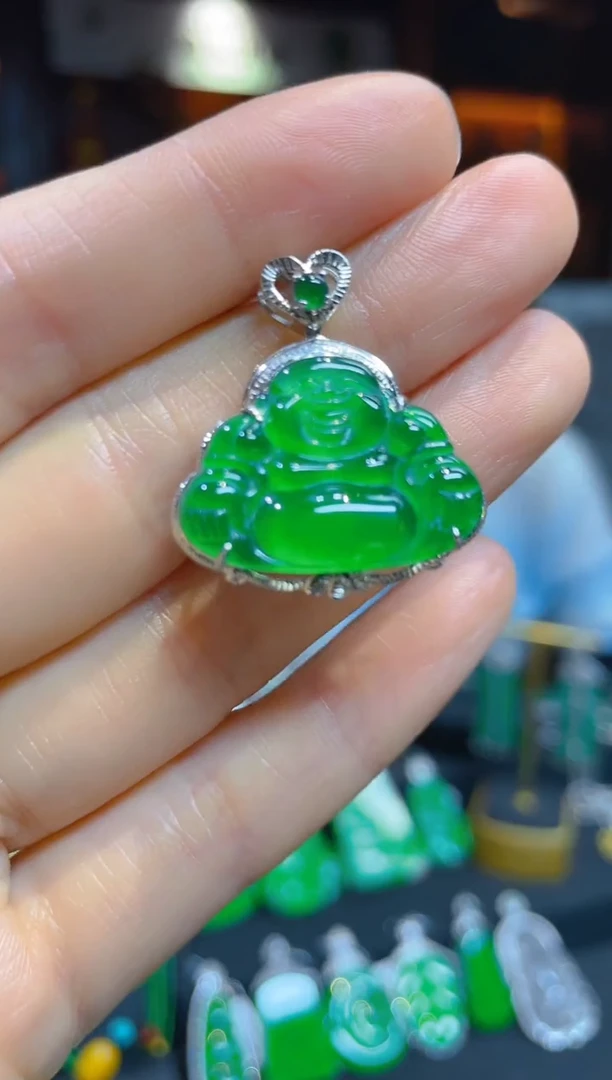 【闪购商品】翡翠颈饰18K金镶嵌119319天然A货翡翠佛公吊坠