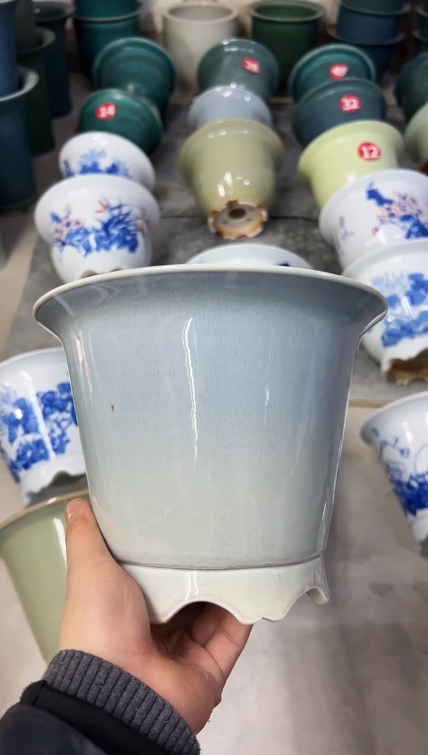 微瑕景德镇颜色釉花盆高17外口20内口17