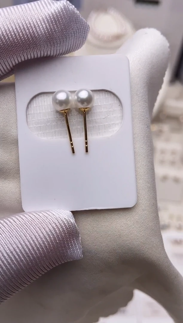 18K金镶嵌耳饰海水珍珠福利彩凛素钉5-6