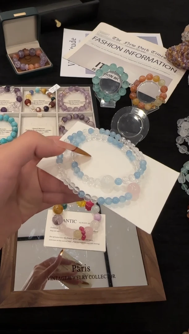 未镶嵌手链水晶海蓝宝双圈x3413