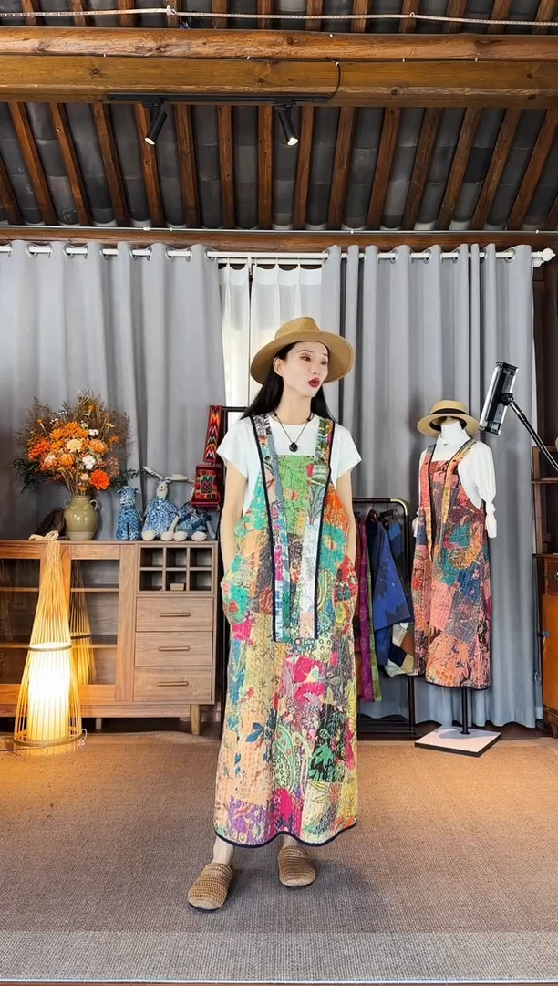 设计师款彩色刺子绣背带裙