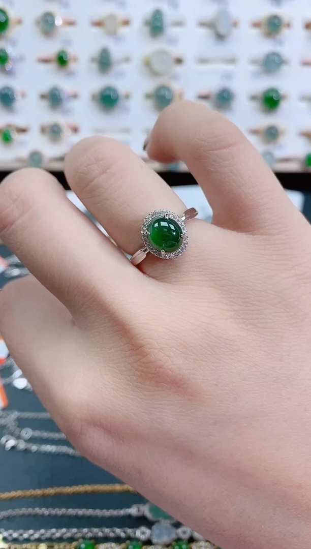 银S925镶嵌戒指翡翠天然翡翠