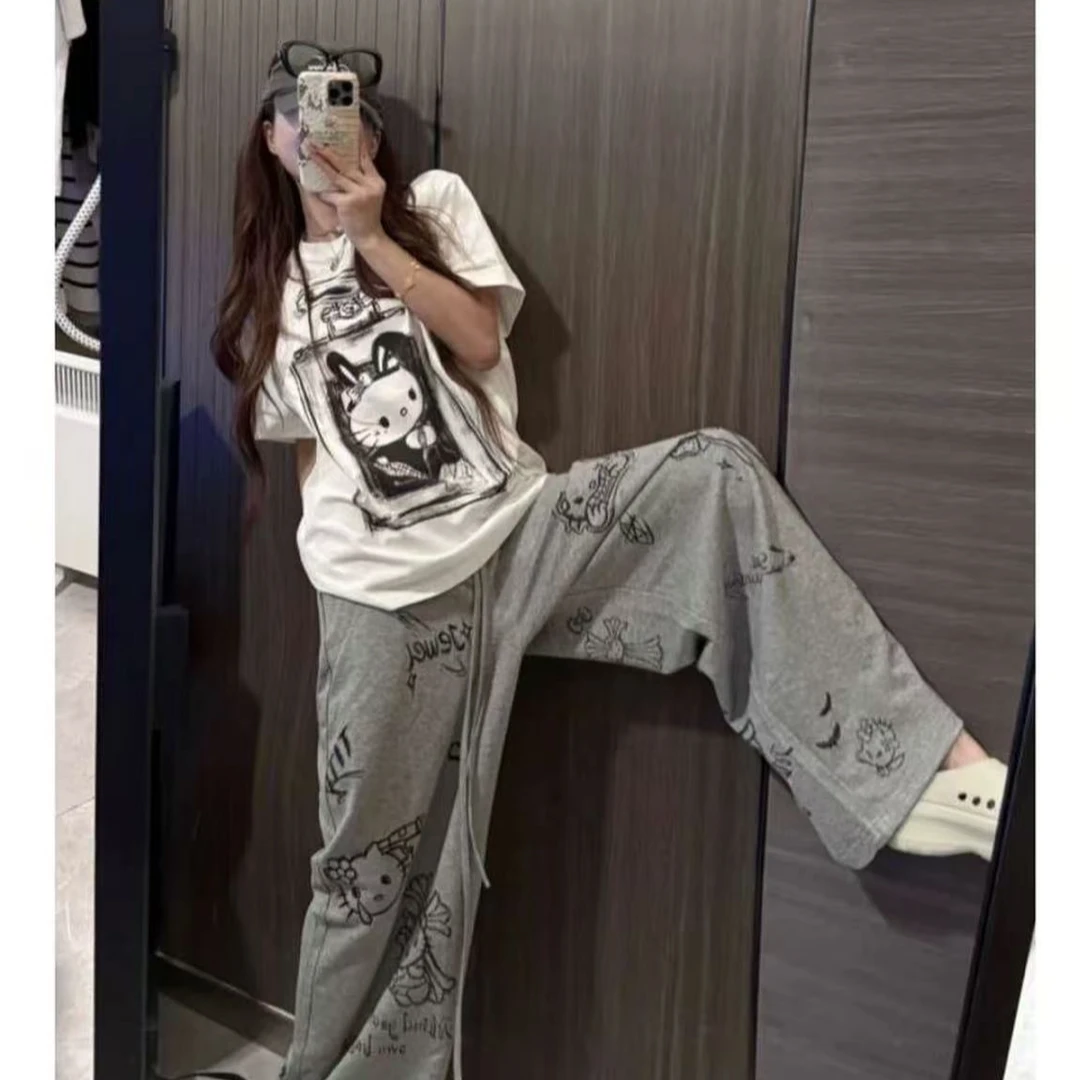 YD-【KT卫裤】25秋季新款KT满印休闲卫裤直筒长裤女