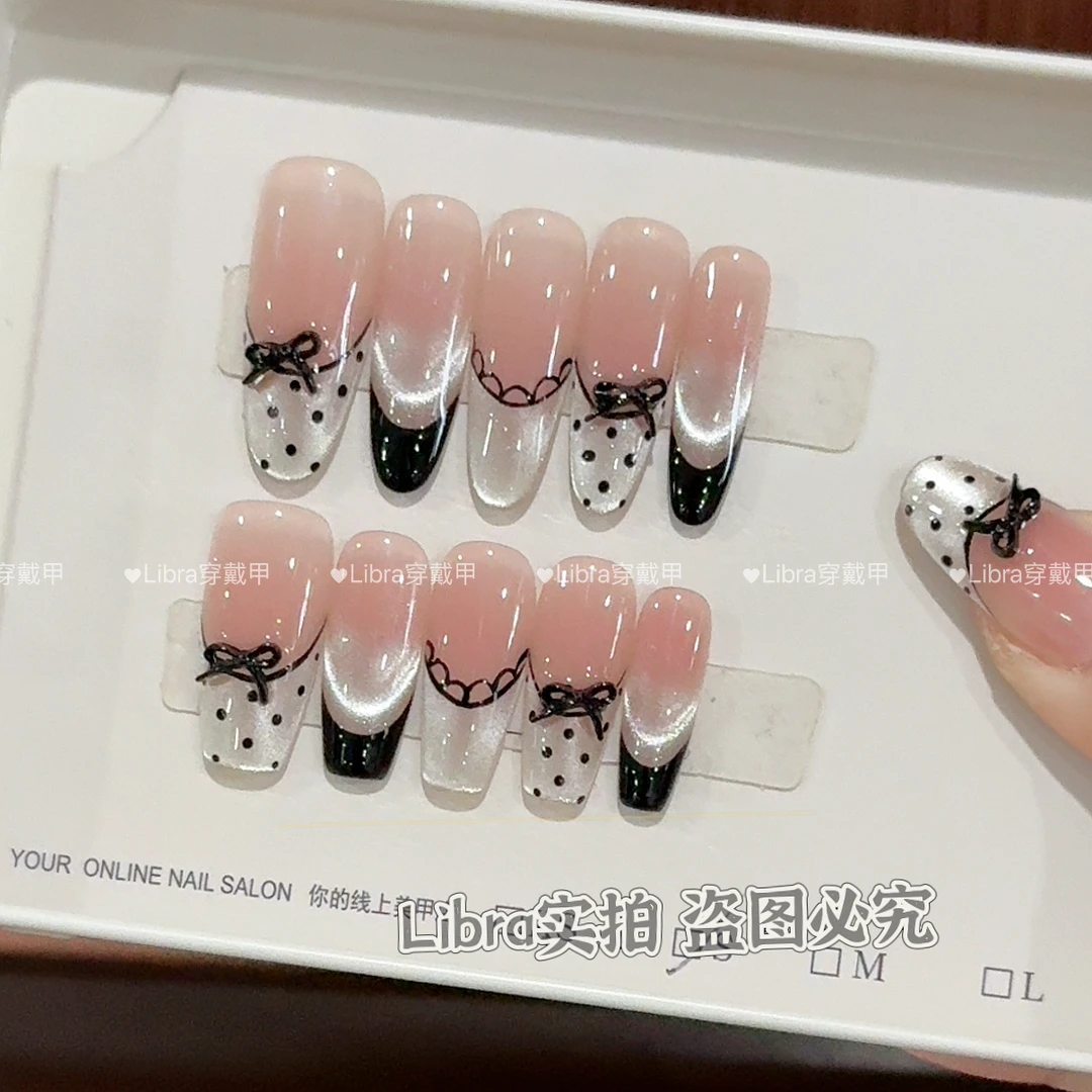 【黑芭蕾】纯手工穿戴甲穿戴光疗甲冰透渐变纯欲四季流行10片装