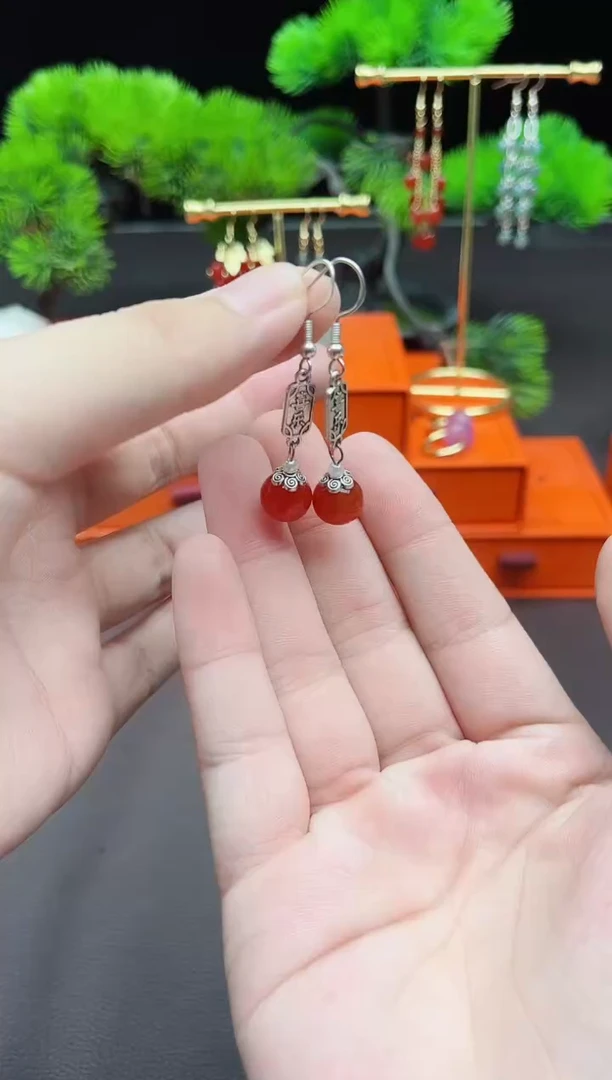 玛瑙/玉髓耳饰银S925镶嵌730