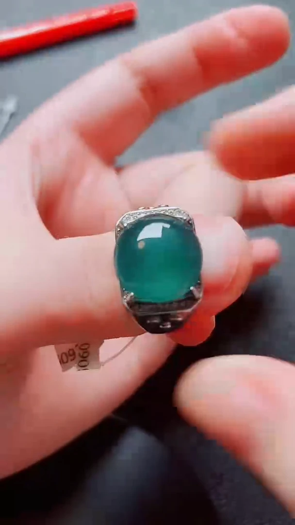 翡翠戒指银S925镶嵌翡翠