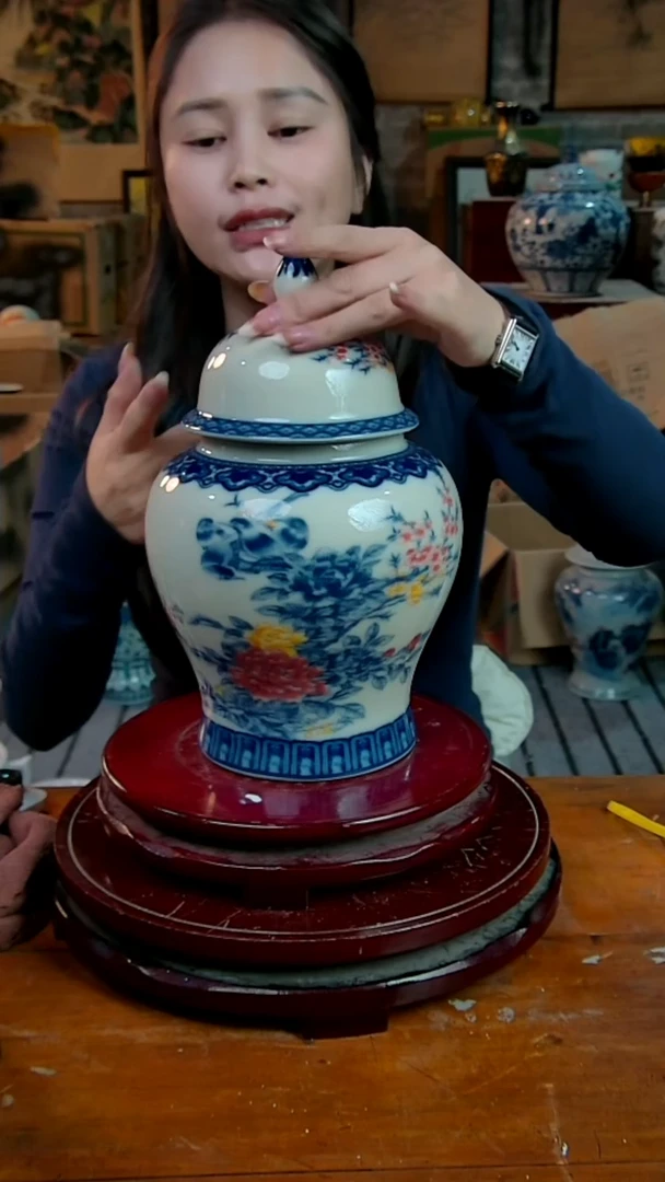 摆件景德镇陶瓷摆件花鸟将军罐