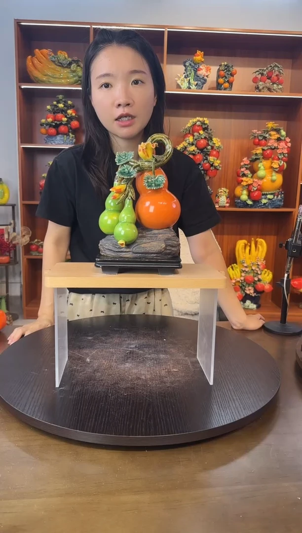 陶瓷有底座三葫芦摆件