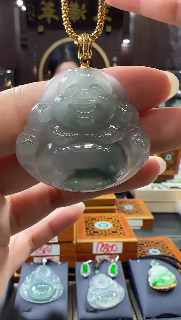 翡翠挂件18K金镶嵌佛公 不含链