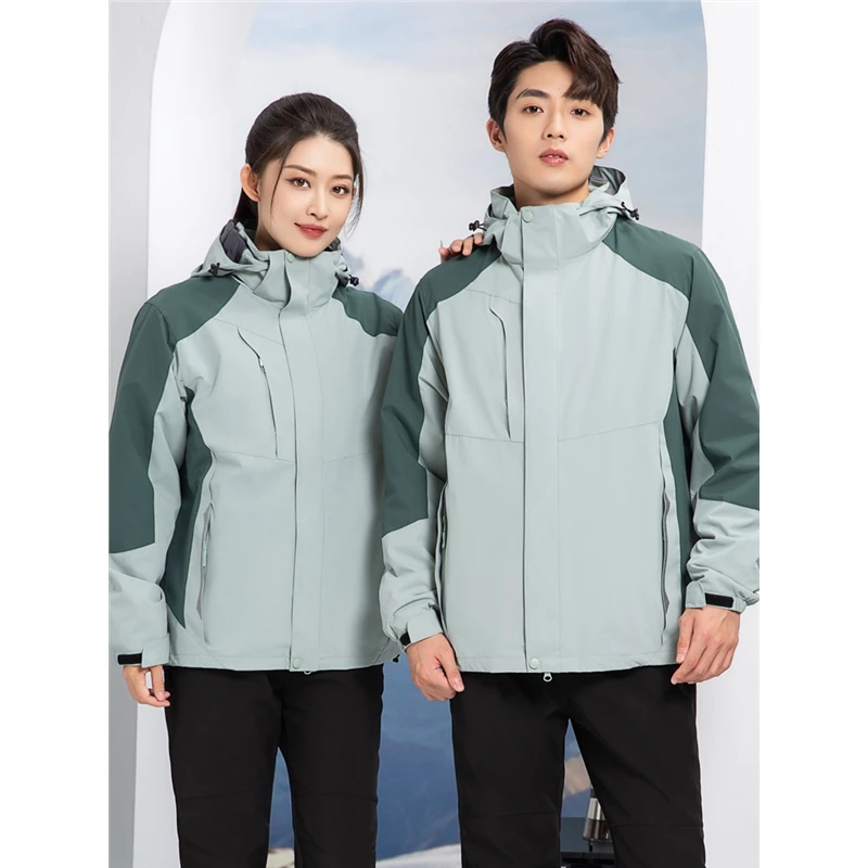 秋冬冲锋衣定制印logo三合一可拆卸外套女加绒户外防风工作服棉衣