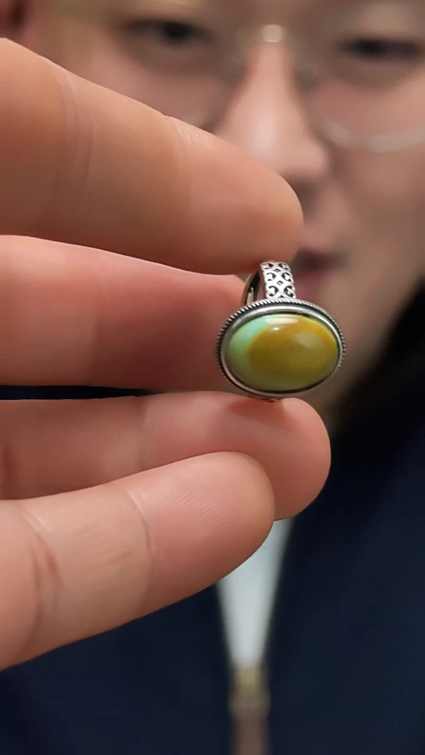 银S925镶嵌绿松石戒指S925银绿松石戒指GW