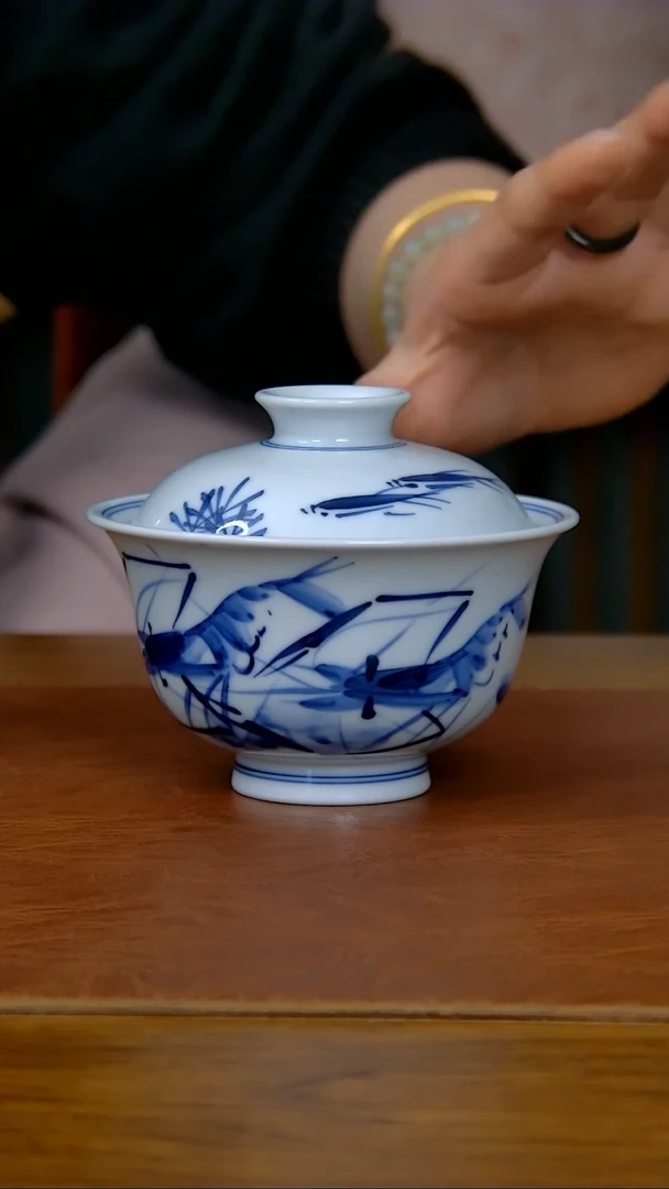 【闪购商品】陶瓷写意虾趣两才盖碗