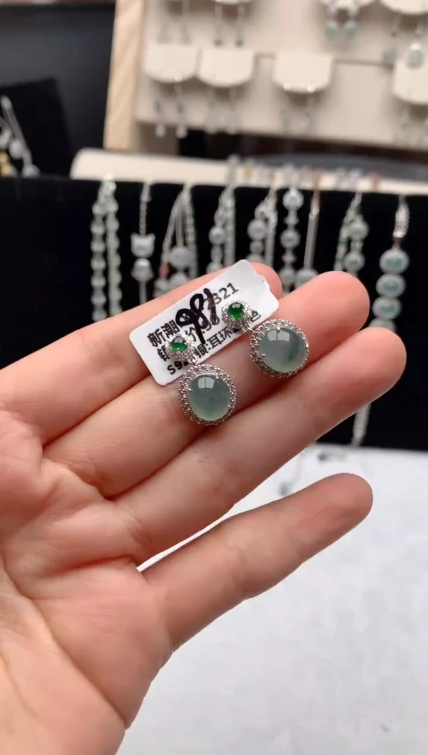 【闪购商品】翡翠耳饰银S925镶嵌3号