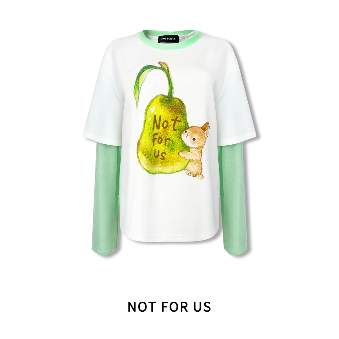 NOT FOR US 25SS新款白绿拼接松鼠印花长袖