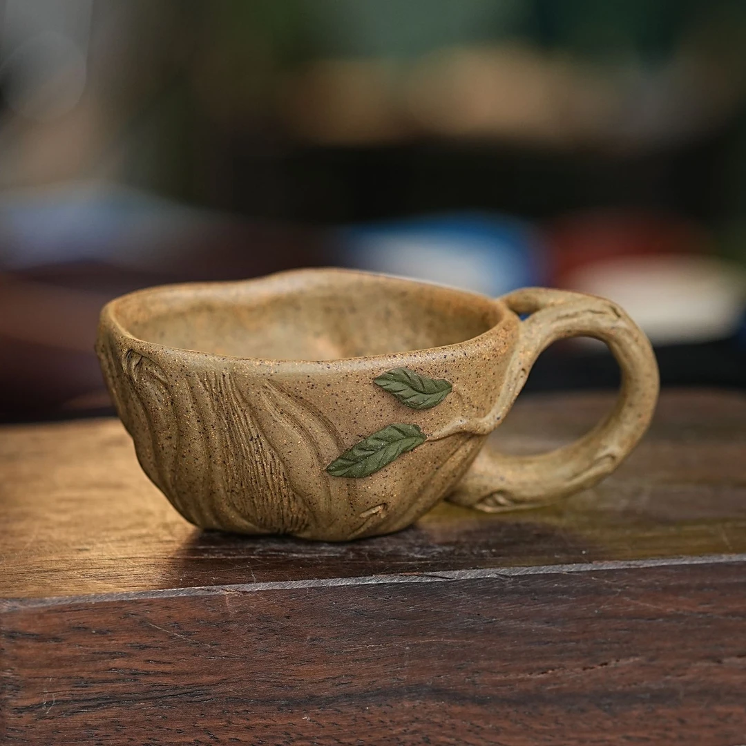 【2635树桩把杯】宜兴原矿紫砂手工制作主人杯 把杯