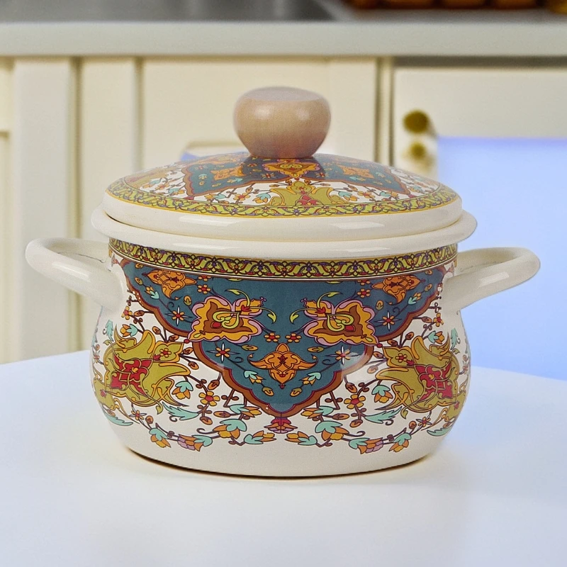 26cm翻边卡通锅俄罗斯汤锅搪瓷锅双耳珐琅加厚平底煮粥锅炖锅煲汤