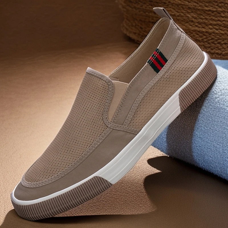 夏季透气休闲鞋舒适软底男士网面布鞋一脚蹬开车鞋干净感痞帅男鞋