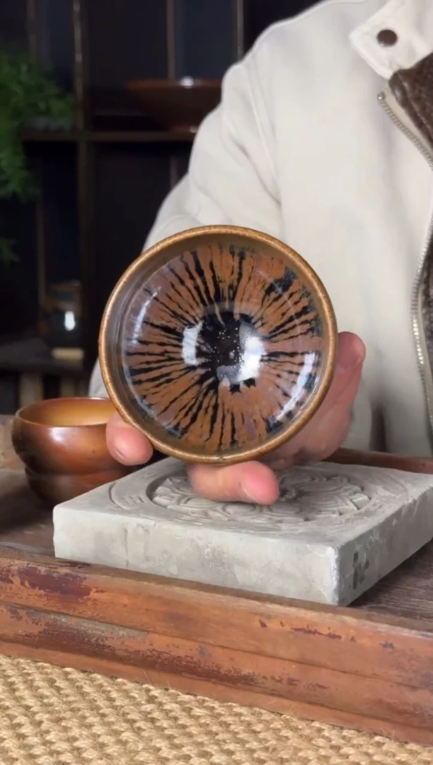 平阳窑手作黑釉铁锈花主人盏