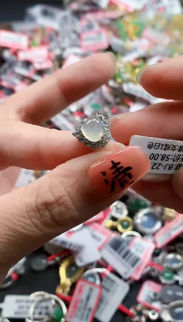 银S925镶嵌戒指翡翠天然A货缅甸翡翠