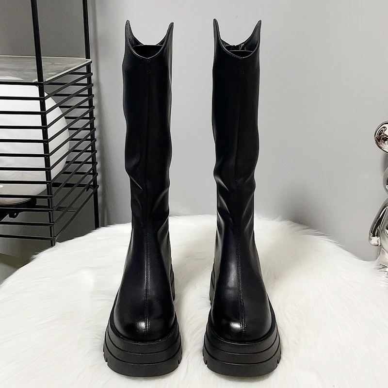 厚底增高7厘米不过膝长靴女小个子2025新款靴子秋冬加绒长筒靴