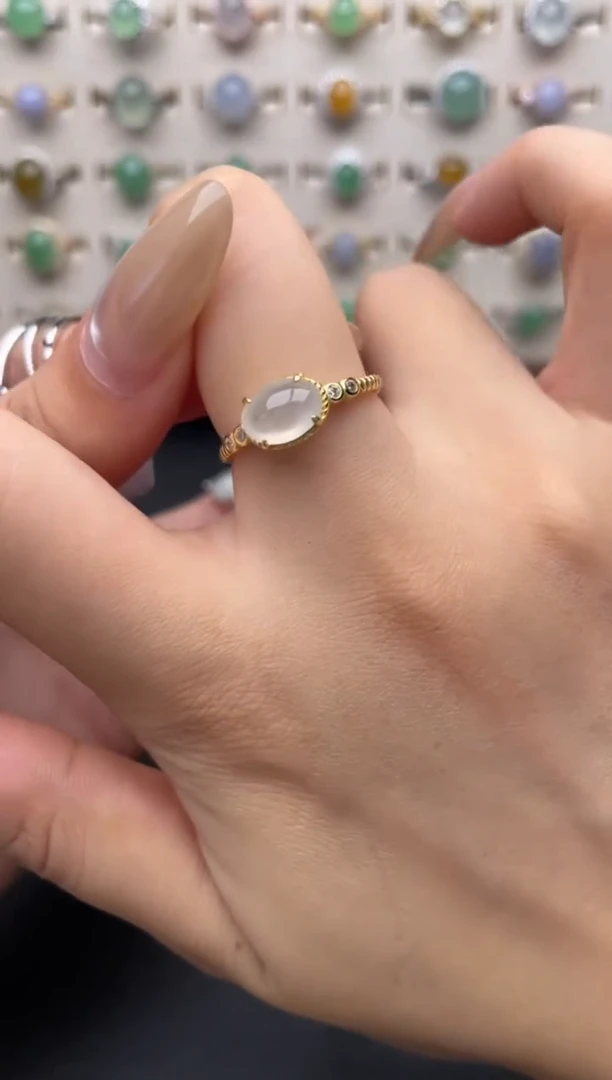 银S925镶嵌戒指翡翠一物一证一礼盒