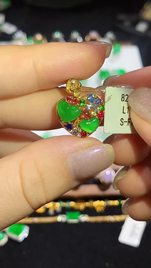 翡翠18K金镶嵌吊坠(不含链)L1026多样性发其一