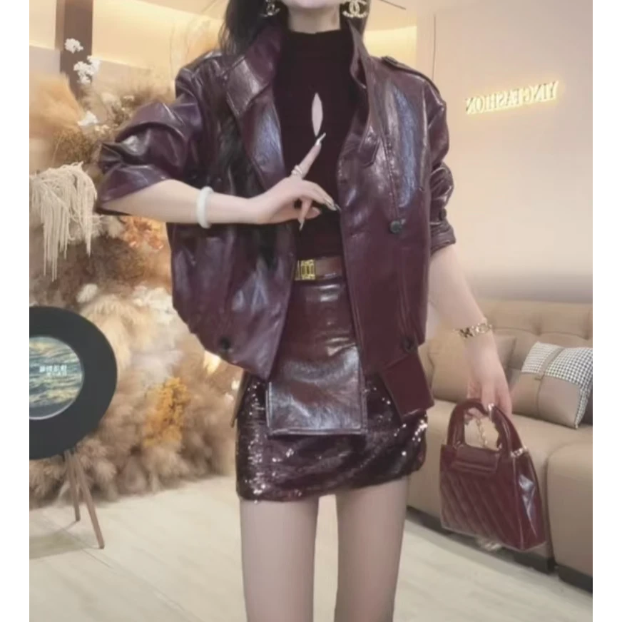 【QIANQIAN YU】千千屿-时尚气质酷飒机车款皮外套 8020862
