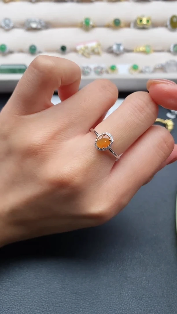 银S925镶嵌戒指翡翠缅甸天然A货翡翠222   10-5