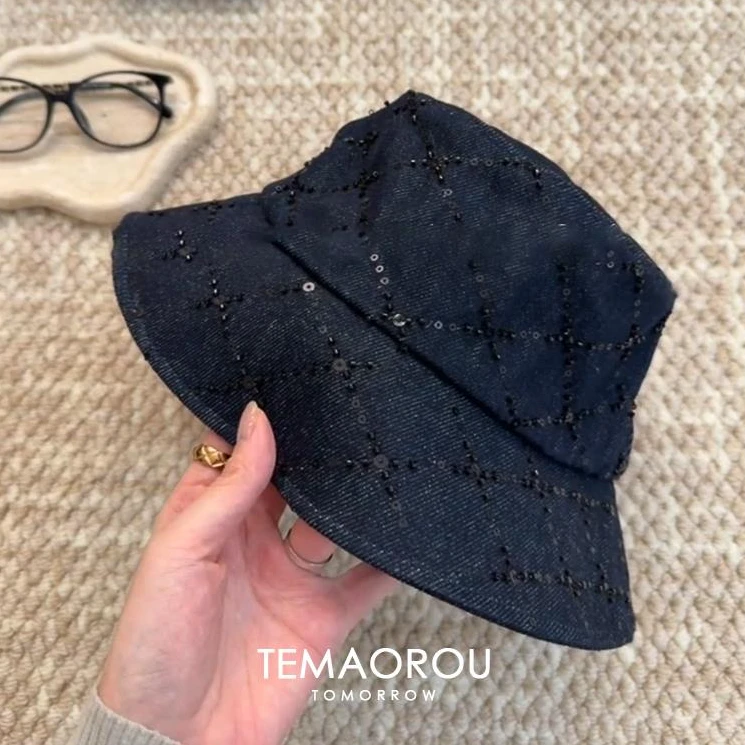 很有质感!正版型亮面深色牛仔藏蓝色渔夫帽子女春夏新品遮阳盆帽