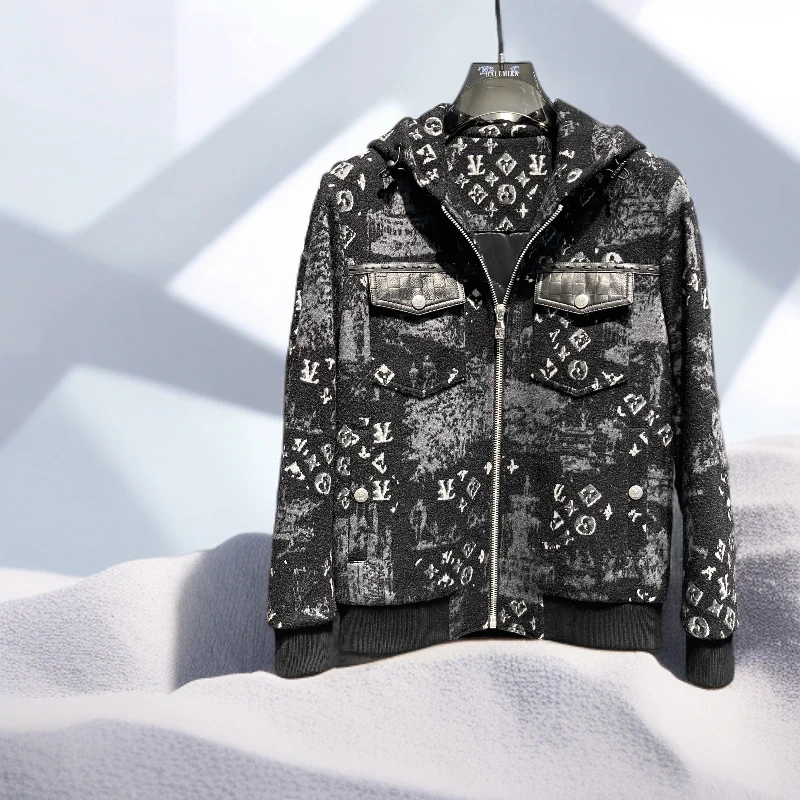 宾斯洛特时尚秋冬保暖连帽外套男新款潮流时尚夹克上衣百搭男装潮