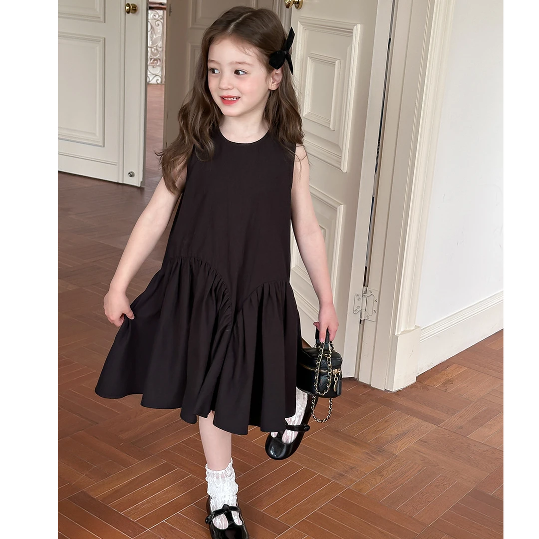 【现货清】女童度假风连衣裙设计感花苞蓬蓬大裙摆背心裙25C177