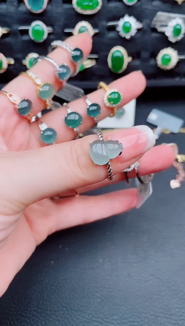 翡翠戒指银S925镶嵌天然a货翡翠377