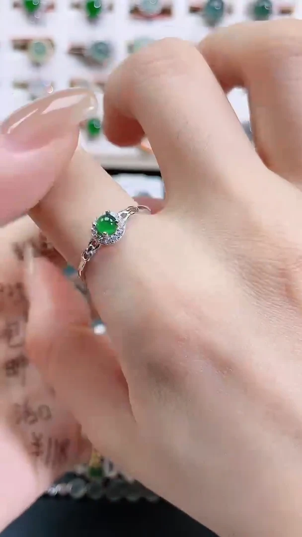 银S925镶嵌戒指翡翠天然翡翠