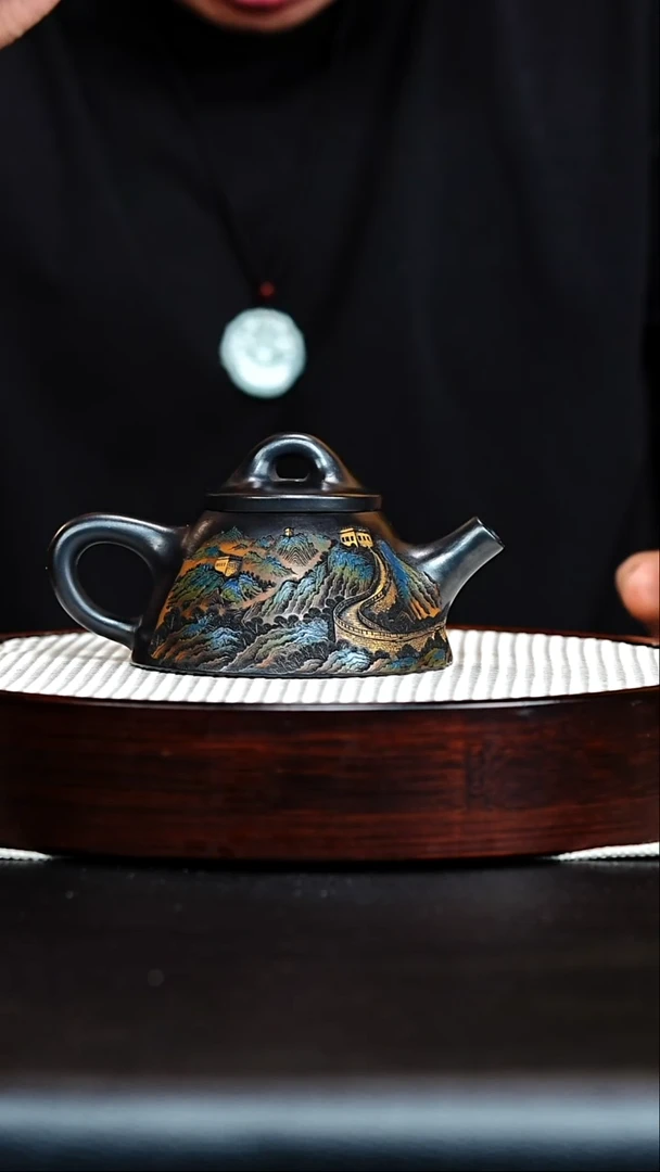 茶壶紫砂宜兴紫砂 石黄 （彩陶刻）石瓢 李恒阳