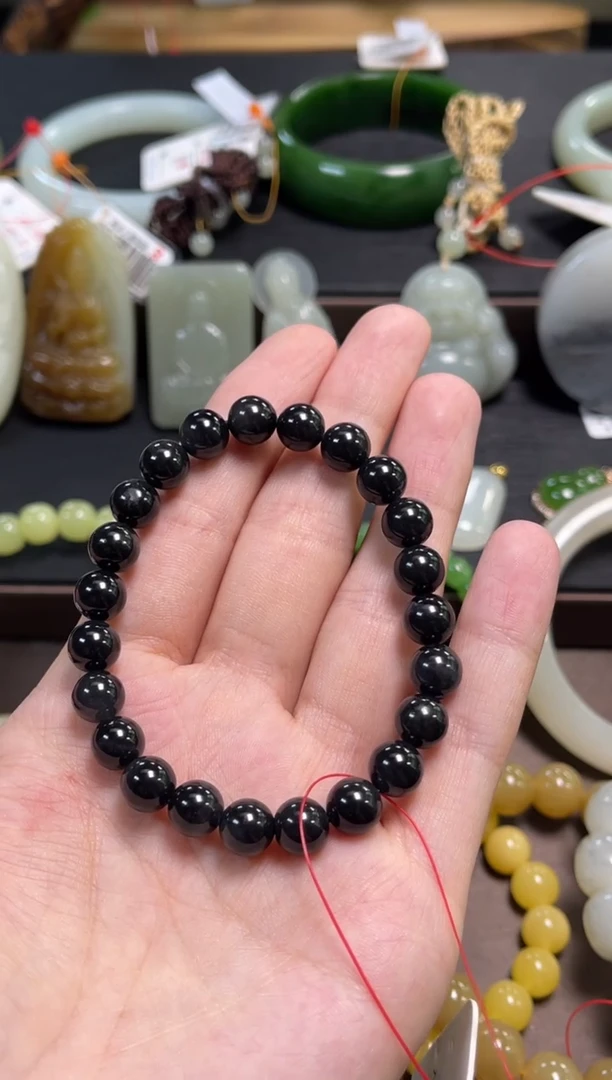 未镶嵌手串和田玉钱**?卡8 墨玉青花 9016175