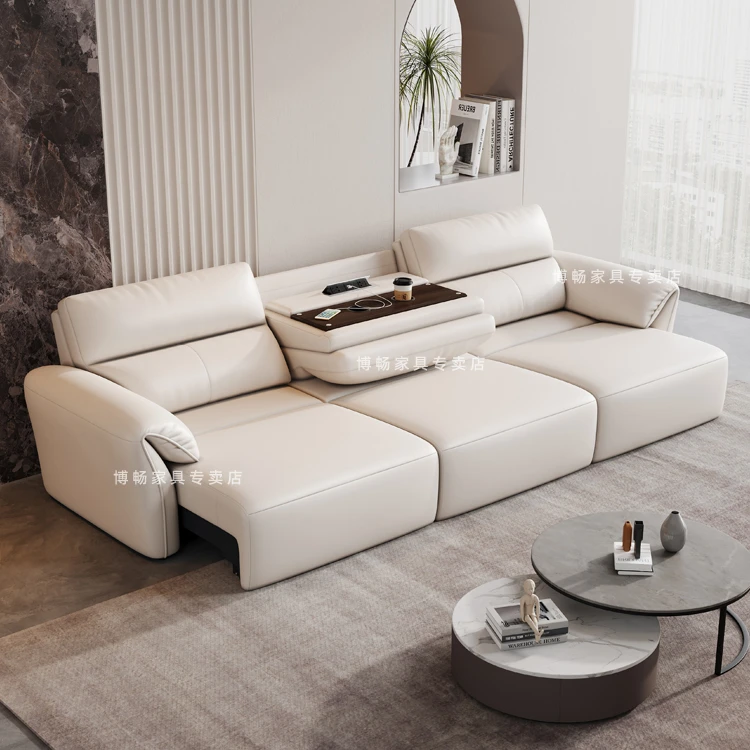 轻奢电动沙发床多功能头层牛皮零靠墙智能伸缩家庭影院客厅三人位