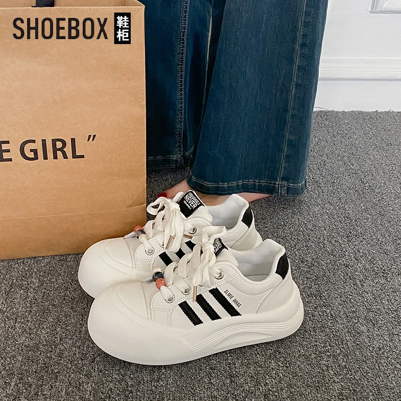 SHOEBOX鞋柜厚底小白鞋女2025新款秋季休闲百搭大头鞋德训鞋女款