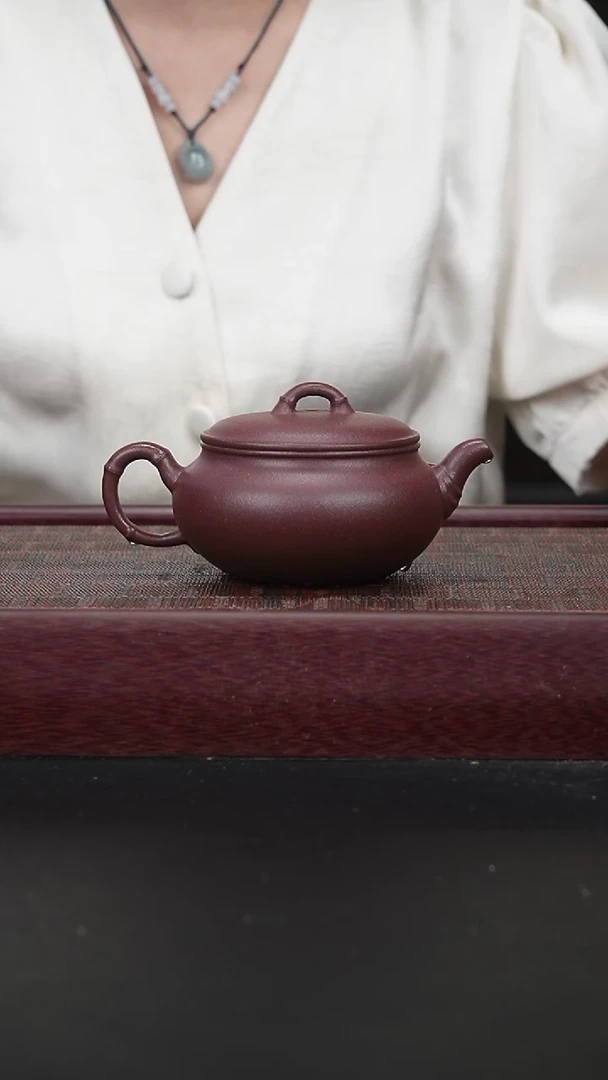 茶壶紫砂zqq底槽青竹节扁腹