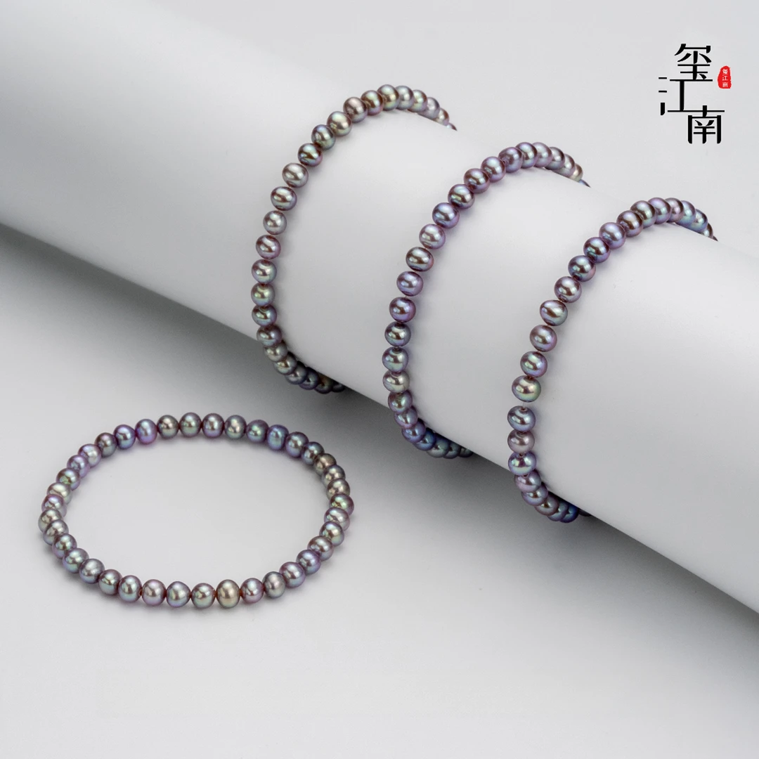 油画紫手链 淡水无核珍珠小珍珠紫色弹力手链4-5mm 多样发1