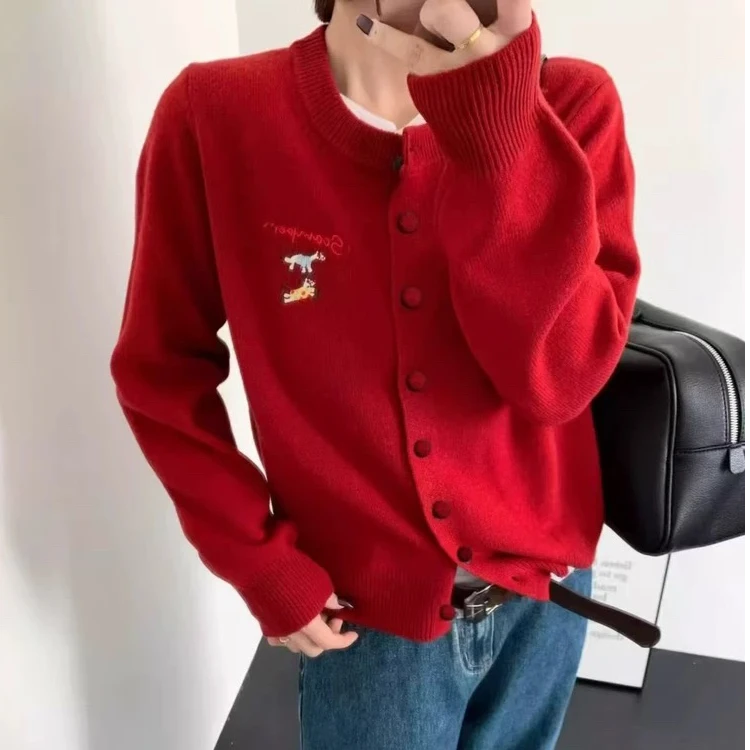 【秋冬新款】MT‘ 双马奔腾毛衣开衫’  绣花女士百搭时尚毛衣开衫