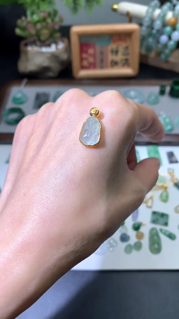 【闪购商品】翡翠裸石18K金镶嵌天然a货翡翠  吊坠qq001