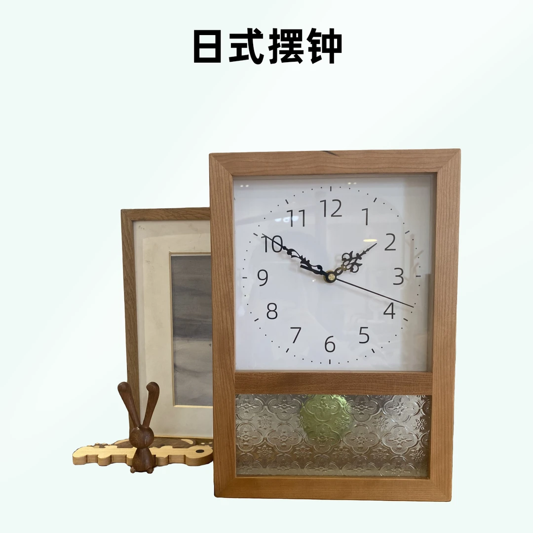 摆钟实木日式北欧中式挂墙时钟静音长方形原木钟表创意