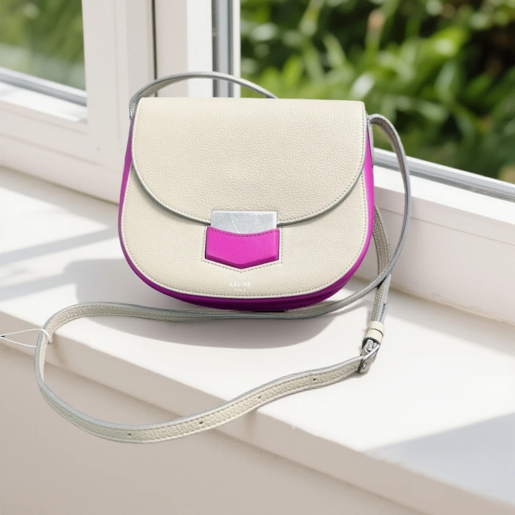 95新 Celine/思琳 灰粉拼色斜挎包1820 0304