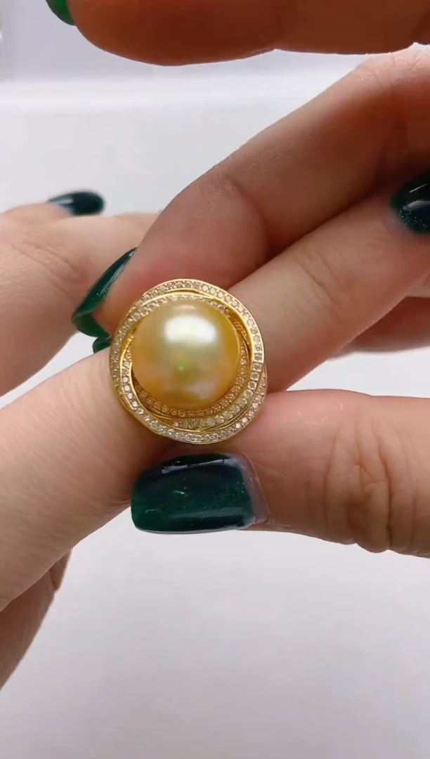 银S925镶嵌海水珍珠戒指77 12-13mm