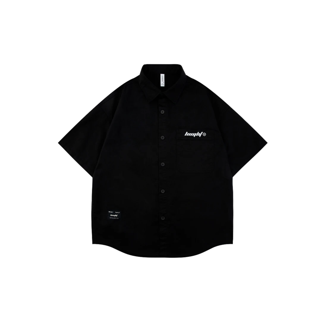 潮牌美式复古宽松休闲落肩短袖衬衫（男女同款）6011