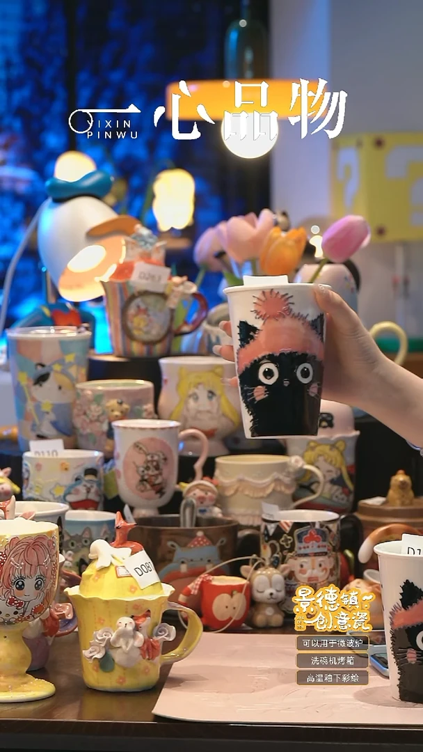 摆件紫*D171 景德镇手工手绘杯子摆件