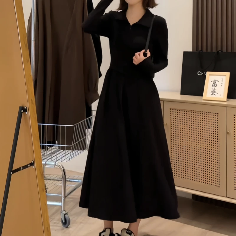法式赫本风高级感秋季新款黑色连衣裙气质时尚收腰显瘦遮肉肉长裙