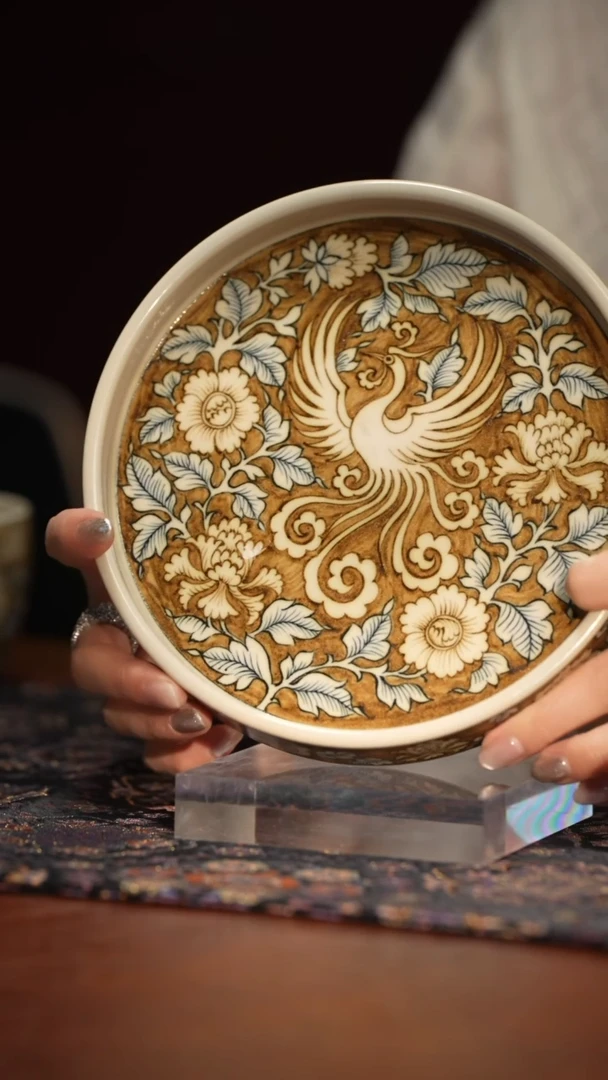 Q立勤堂青花釉里金凤凰壶承